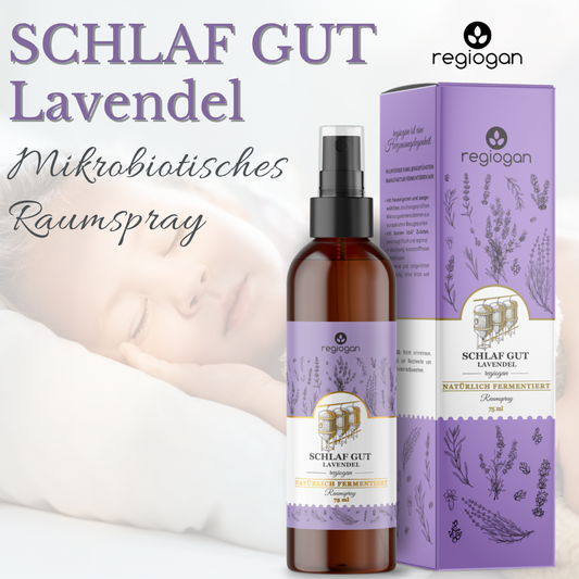 regiogan SLEEP WELL LAVENDER, spray d'ambiance fermenté en flacon pulvérisateur en verre de 75 ml, conforme aux normes biologiques